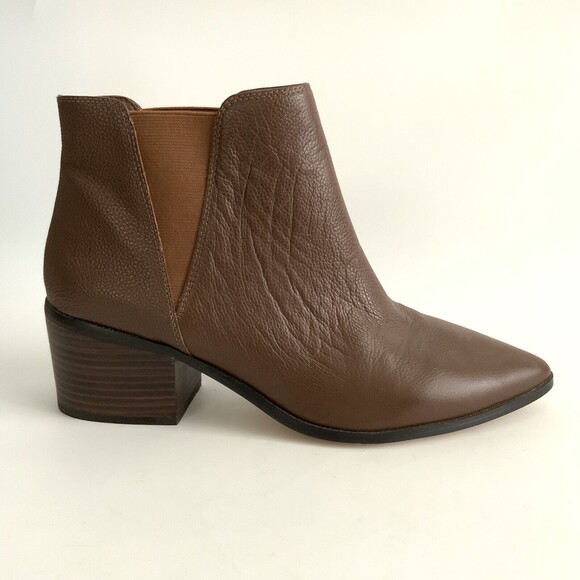 New Saks Fifth Avenue Leather Chelsea Point-toe Ankle Bootie Brown 10 - Picture 2 of 13
